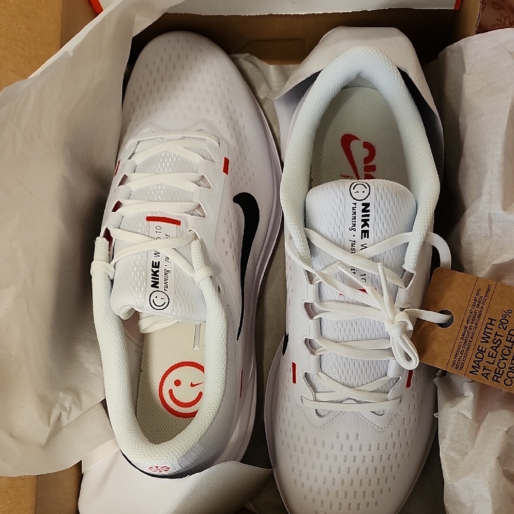 Nike Men’s White and Black Running Sneakers with Red Accents